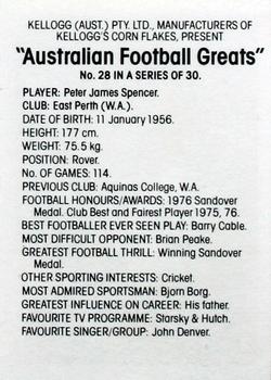 1981 Kellogg's Australian Football Greats #28 Peter Spencer Back